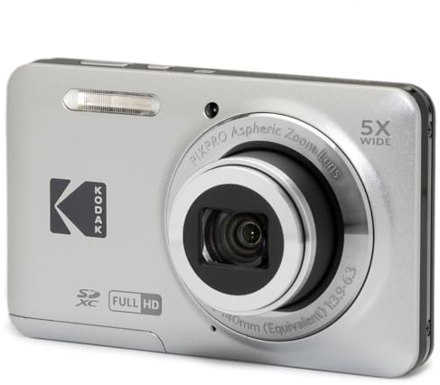 KODAK PIXPRO FZ55-GRY Digital Camera with 16MP CMOS Sensor, 5x Optical Zoom, 28mm Wide Angle, 1080P Full HD Video, 2.7 Inch LCD Vlogging Camera, Grey