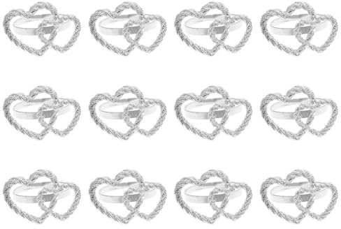 Serviettenschnallen Set, 12 Stück Serviettenringe in Herzform, Serviettenhalter mit Doppel-Herzring für Hochzeitsessen, Party, Tischdekoration, den täglichen Gebrauch