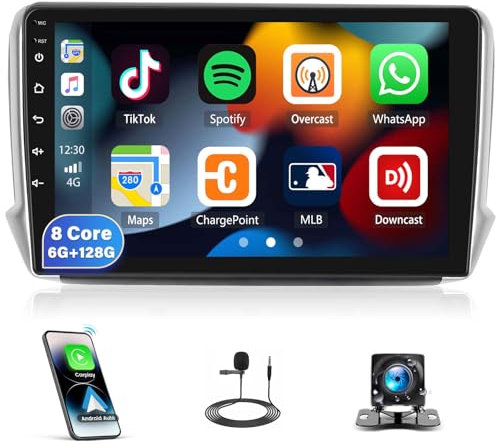 6G+128G 8Core CAMECHO Android Autoradio 2 Din per Peugeot 208 2008 2012-2018 con Wireless Carplay Android Auto, Radio Auto da 10,1 pollici con GPS Navi WiFi BT FM/RDS DSP SWC + Retromarcia + MIC