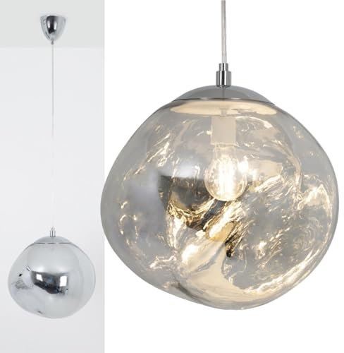 Alpinaluz Lampe suspendue boule en verre chromé métallisé Ø36 cm - Abat-jour irrégulier décoratif - Culot E27 - Hauteur réglable - Design moderne pour salon, salle à manger ou chambre