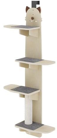 mufojyez Cat Door Hanger, 4-Tier Over Door Cat Tree with Scratching Post & Teaser Ball, Over Doors Cats Climber Vertical Cat's Tree, Cat's Activity Center with Scratching Post, Cats Climber for Indoor
