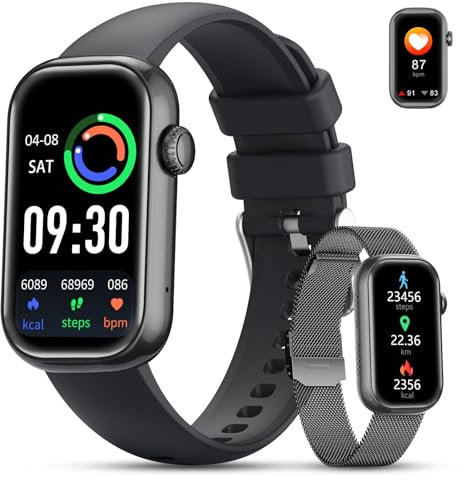 LIGE Smartwatch Uomo Donna(2 cinturini),Whatsapp/Contapassi/Cardiofrequenzimetro/Sonno,Contapassi Assistente Vocale, 1.47 Fitness Tracker, IP68 Smart Watch Android iOS,Nero