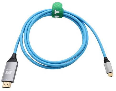 HangTon Câble USB Type-C vers HDMI 4K 60P pour ordinateur portable, téléphone, tablette vers écran de télévision HD, projecteur, pour iPhone 15/16, MacBook Pro/Air, Dell, Galaxy S24, bleu tressé, 90