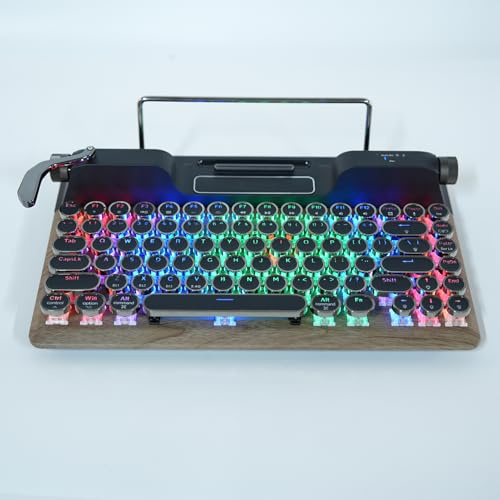 ASHATA Retro Schreibmaschinen Wireless Mechanische Gaming Tastatur, 84 Tasten 5.0 Blue Switches Punk Round Keycap RGB Backlight Vintage Tastaturen für PC Laptop Tablet
