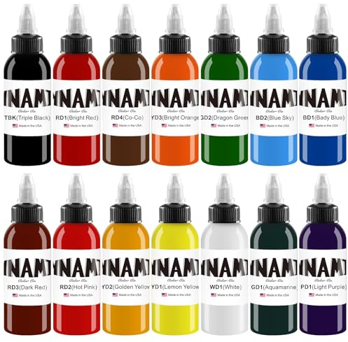 DLDN01 Farbtinte, Tätowiertinten, 14 Farben Tattoo-Tinte, Super-brillante Farbtinte, Tinte für Farbmuster-Tattoos (30 ml)
