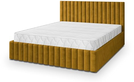 Masseno Polsterbett CARMIA K 200x200 cm, Doppelbett, Bettkasten, Stauraum, Lattenrost Und Kopfteil - Gelb, Kronos 01