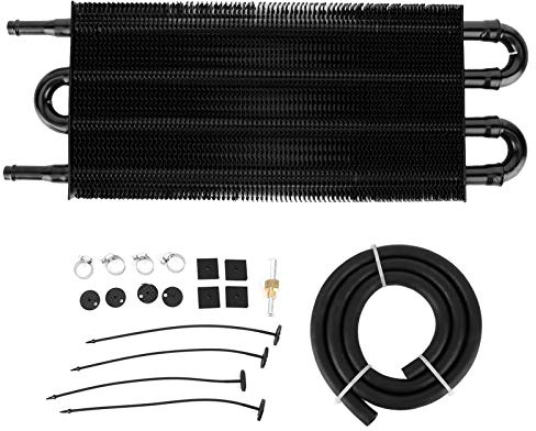 4 - Radiatore dell’olio in alluminio a filettatura, radiatore universale per olio del cambio, accessorio di raffreddamento per motore e servosterzo con tubo in silicone e fascette,