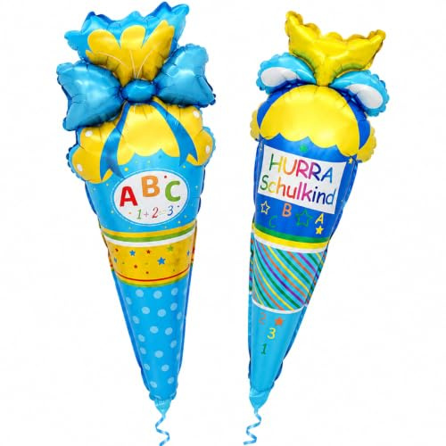 Gleemix 2 Stück Zuckertüte Deko Folienballon, XXL Einschulung Deko, Blau Schultüte Junge, Schulkind Luftballon Schulanfang, Kindergarten Ballon, für Deko Einschulung Junge 2026