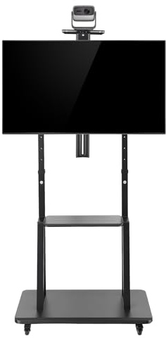 Mobile Rolling TV Cart with Lockable Wheels, Height Adjustable Heavy Duty TV Stand for 32-85 Inch TVs, Holds Up to 132 Lbs, Max VESA 600x400mm Mobile Floor TV Stand with Storage Shelf Black