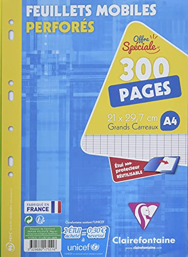 Clairefontaine 17551C - Packung mit 300 Ringbucheinlagen, DIN A4, 21 x 29,7cm, französische Lineatur, 90G, 1 Pack
