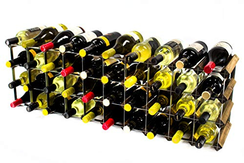 Classic 30/40 Bottle Cupboard top Walnut Stained Wood and galvanised Metal Wine Rack Ready Assembled
