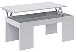 Ventemeublesonline Due-Home Innovations Kendra Table Basse Blanc avec Plateau Relevable Blanc