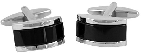 LINDENMANN Klassik G.CHABROLLE Manschettenknöpfe, silberfarben mit Onyx, Geschenketui, 266