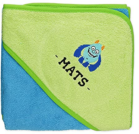 Wolimbo Kapuzenhandtuch personalisiert mit Namen und Motiv - türkis-grün - 100x100 cm - für Baby und Kinder