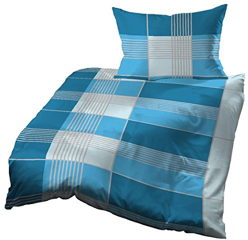 Gerald Wittmann Bettwäsche 140x200 cm + 70x90 cm, Baumwolle Waffel-Piqué, Gestreift Kariert Blau Grau