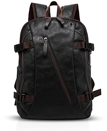 FANDARE Men's Casual Backpack Travel Daypacks for 14 inch Laptop Bag Business Daypacks Travel Slim Laptops Backpack Waterproof College School Computer Bag Bookbag PU Black Coffee