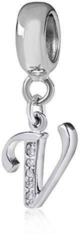 Buchstaben-Anhänger V, 925er Sterlingsilber, Alphabet-Anhänger, Jahrestag, Wörter, Passend für Pandora-Charm-Armband