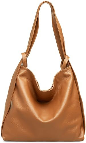 Caspar 2in1 Große Leder Rucksack Schultertasche XL Elegante Damen Handtasche - PREMIUM LINE - Modell No.786 - Made in Italy, Farbe:cognac, Accessoires:One Size
