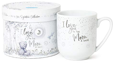 Me to You Ceramic AGM01044 Tatty Teddy 'Love you To The Moon & Back' Mug In a Gift Box - Official Collection, Blue,grey,silver