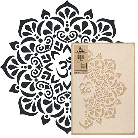 NAKLEO Pochoir Mandala pour Peinture Murale Grand Format Diamètre 89 cm - L, Modèle en Plastique et Réutilisable, OM Tibétain Ethnique, DIY Bricolage Artisanat Décoration, Bois Tissu Mueble