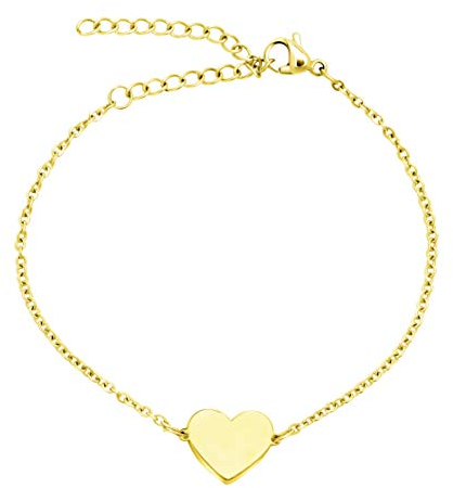 Nuoli® Herz Armband Damen Gold (15 + 5cm verstellbar) Armband Herz für Frauen und Mädchen, aus Edelstahl