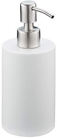 Relaxdays Seifenspender, 180 ml, nachfüllbar, Bad, WC, Küche, Flüssigseifenspender, Polyresin, Edelstahlpumpe, weiß