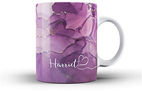 iCaseDesigner Personalised Watercolour Marble Name with Heart Ceramic Mug - 5. Purple