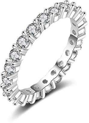 Eternity Ring Deluxe aus 925 Sterling Silber mit Zirkonia Kristallen Damenring in Silber, Gold und Rosegold für Damen und Frauen mit Steinen (Silber 54)