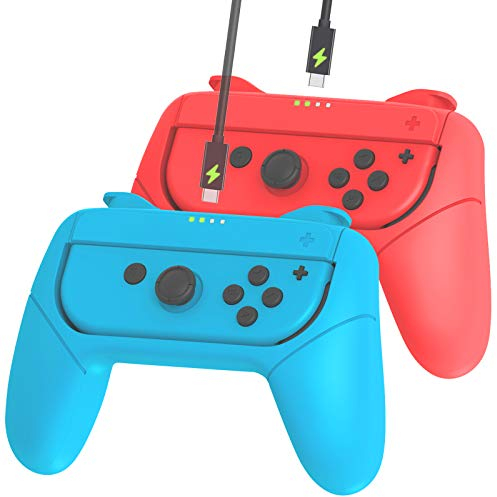 Joy-Con-Griffe, kompatibel mit Nintendo Switch Joy-Cons für zusätzlichen Komfort Spielgriff mit Ladefunktion (1 x rot und 1 x blau).
