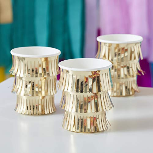 8 Goldene Fransen Pappbecher 266ml