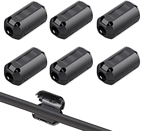 QitinDasen 6Pcs Schwarz Ferrit Ringkern Kabel-Clip, Ferrite Ring Core, RFI EMI Rauschunterdrückung, EMI Entstörfilter Ferritfilter, Klappferrit Ferritkern Kabelklemme (13mm Durchmesser)