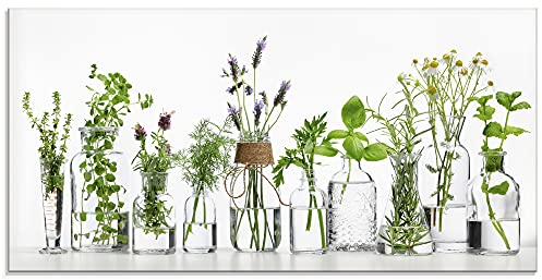 ARTland Wanddeko Glasbilder Wandbild Glas Bild einteilig 60x30 cm Querformat Pflanzen- & Blumenbilder Kräuterbilder Fotografie Grün Öle mit Kräutern H9KE