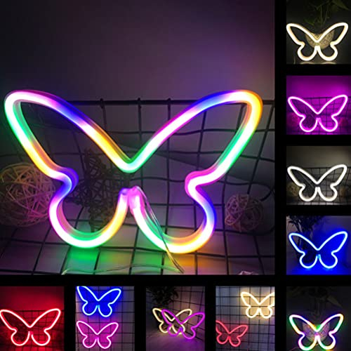 Buntes Neon Signs LED Schmetterling Licht Mit USB-Kabel, LED Leuchtreklamen Batteriebetriebene Kinder Farbe Neonlichter Beleuchtung Nachtlichter für Schlafzimmer, Weihnachts, Bar, Hochzeit, Party