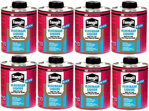 Tangit Lot de 8 tubes de colle liquide pour PVC 1 l / 910 g avec pinceau, Tangit Vloeibaar Hard PVC, colle liquide spéciale pour PVC dur avec pinceau spécial pour un collage rapide et sûr.