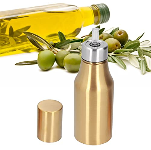 OUKENS Ölflasche, 500 ML Küchenölbehälter Edelstahl Olivenölflasche mit Deckel für Olivenöl, Essig, Saucen, Küchenhelfer (Gold)