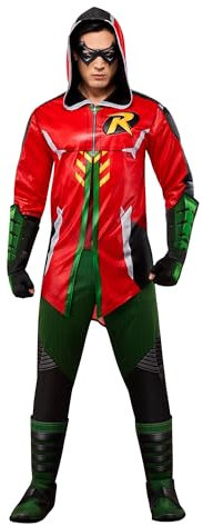 Rubies Disfraz de Robin GMK Deluxe para Hombre, Jumpsuit, capa, guantes y máscara. Oficial Warner, para Carnaval, Navidad, Cumpleaños, Fiestas y Halloween.