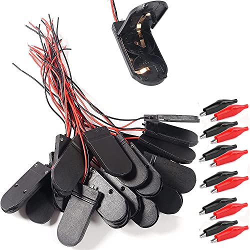 RUNCCI-YUN 20PCS Button Battery Holder,Cr2032 Battery Holder Plastic 2x3V Button Coin Cell Battery Holder Case Box with Wire Lead ON-OFF Switch (Black)+10 Crocodile clips