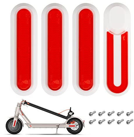MotuTech 4 Pièces Caches Roue Décorative Bande Réfléchissante pour Xiaomi M365/Pro/Pro2/Essential 1S Housse de Roue Latérale Pièces de Rechange pour Trottinette (Blanc Rouge)