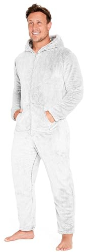 CityComfort Onesies for Men and Teens, Loungewear Fleece Pyjamas Men All in One Jumpsuit Nightwear (Two Tone Grey, M)