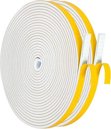 YOCCEK 12m Dichtungsband Selbstklebend für Türen Fenster 9mm(B) x3mm(D) Moosgummi Dichtband Türdichtung Fensterdichtung Zugluftstopper Wasserdicht Schalldämmung Weiß [2 Rollen mit je 6m]