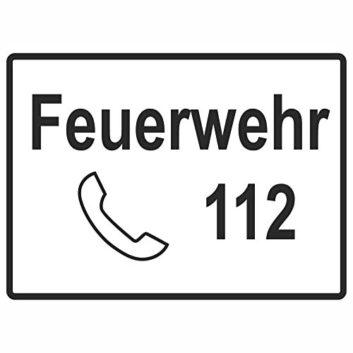 INDIGOS UG - Cartello in PVC 5 mm – Segnale di avvertimento per i vigili del fuoco 112-38,00 cm x 28,00 cm – Avviso – Sicurezza – Hotel, azienda, casa