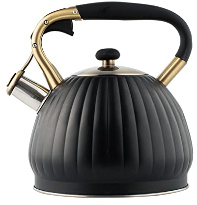 Tauzveok Pfeifkessel Induktion Edelstahl Teekanne,2.5L/3.5L Flötenkessel Wasserkessel Für Kaminofen,Griff Für Home Küche Herde Teekessel Holzofen,Black 01