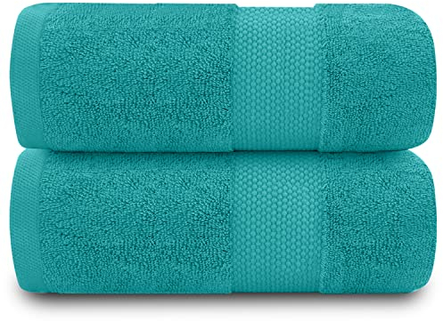 GC GAVENO CAVAILIA Lot de 2 Serviettes de Bain Douces en Coton égyptien - 700 g/m² - Absorbantes l'eau - Collection hôtel - Bleu Sarcelle - 177,8 x 313,1 cm