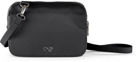 Cas8 ELLA kleine Umhängetasche mit 3 Reißverschlüssen, 100% vegan Handtasche für Damen, modische Umhängetasche in Lederoptik, ideal für alle Anlässe, schwarz