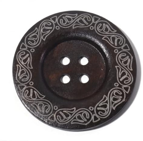 5 große edle Holzknöpfe 60mm dunkelbraun rund mit Muster kaffeebraun Jackenknöpfe Knöpfe zum annähen aufnähen Vierlochknöpfe 4-Löcher