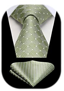 HISDERN Herren Krawatte Hochzeit Salbeigrün karierte Krawatten Taschentuch Elegant Klassisch Krawatte & Einstecktuch Set