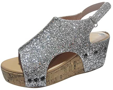 Susenstone Sandales Femmes compensées à Talons Paillettes Femmes Chaussures Sandales d'été Plate-Forme de fête Chaussures Femme s Chaussures Plateforme Nu-pieds Sandales Chaussures de Plage Argent 36