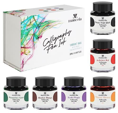 Mancola Kalligraphie-Stift-Tinte, 6 Farben, Dip-Stift-Tinten-Set, kohlenstofffreies Zeichnen, Schreiben, Kunst, Handwerk, Kalligraphie-Tinten, Flaschen, 28 ml x 6 Flaschen