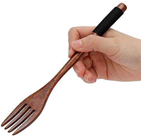 Japanese Wooden Fork, Solid Wooden Forks Healthy Reusable Fork Wooden Kitchen Cutlery for Cooking Stirring Eating