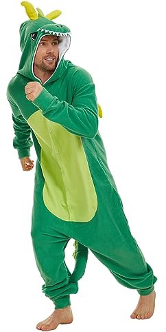 Guturris Unisex Drache Pyjamas Tier Schlafanzug Jumpsuit Halloween Cosplay Kostüm Schlafanzug Nachtwäsche Grün XXL